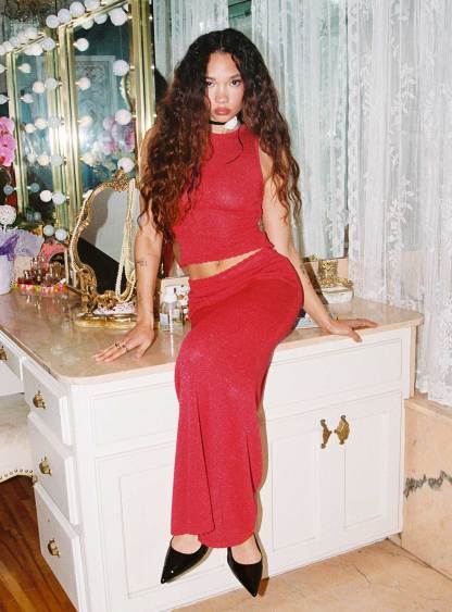 Hugs & Kisses Knit Maxi Skirt Red