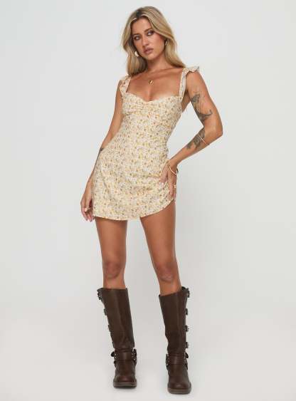 Landon Mini Dress Yellow Floral