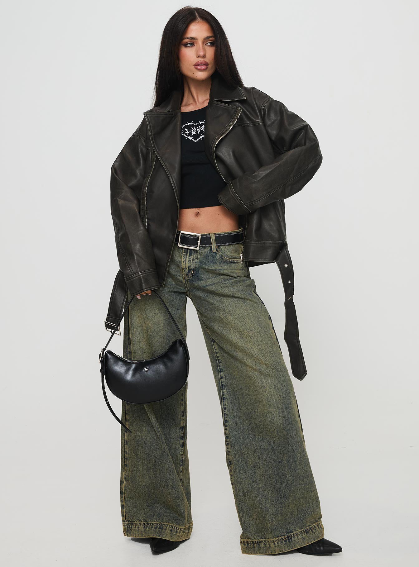 Aldrich Oversized Boyfriend Biker Jacket Washed Grey-Artabri