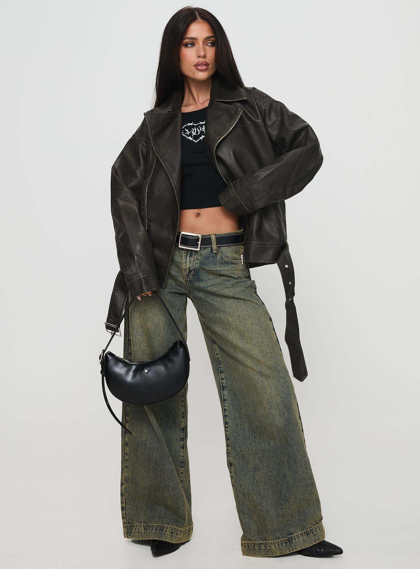 Aldrich Oversized Boyfriend Biker Jacket Washed Grey-Artabri