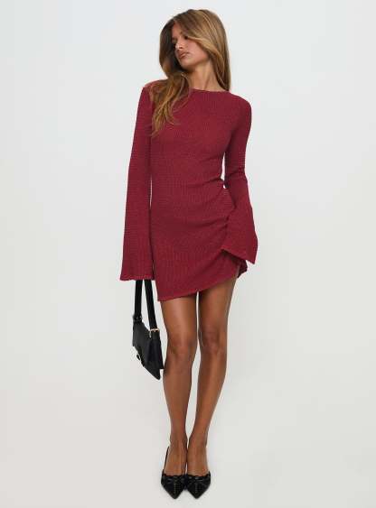 Rhapsody Long Sleeve Knit Mini Dress Red
