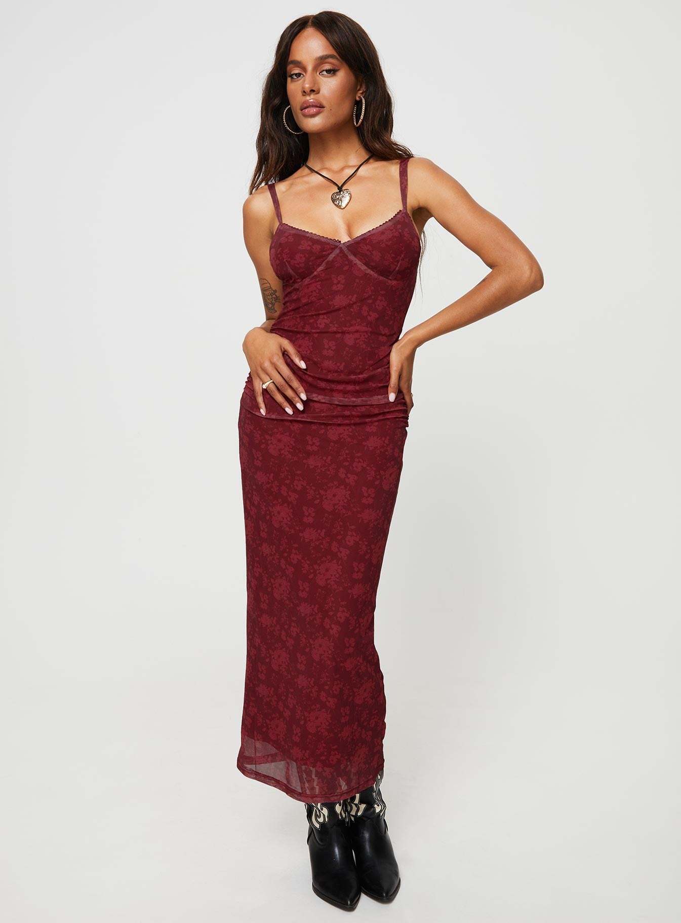 Cotter Maxi Dress Burgundy Floral