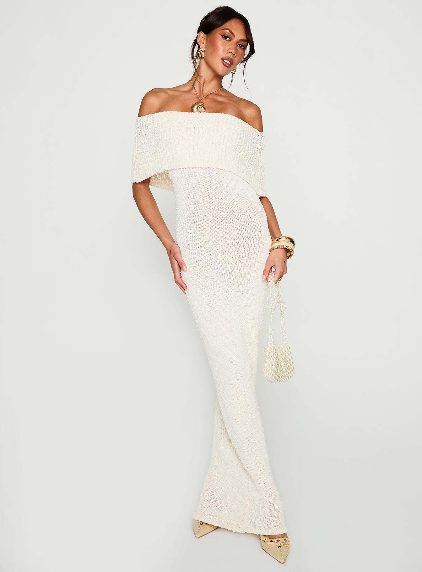Nixen strapless knit maxi dress cream