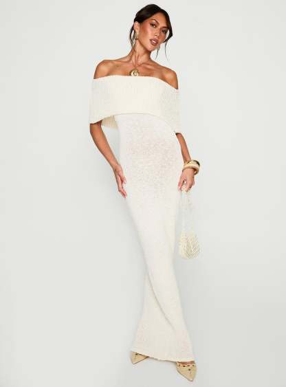 Nixen strapless knit maxi dress cream