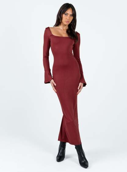 Belfa Long Sleeve Maxi Dress Burgundy-Artabri