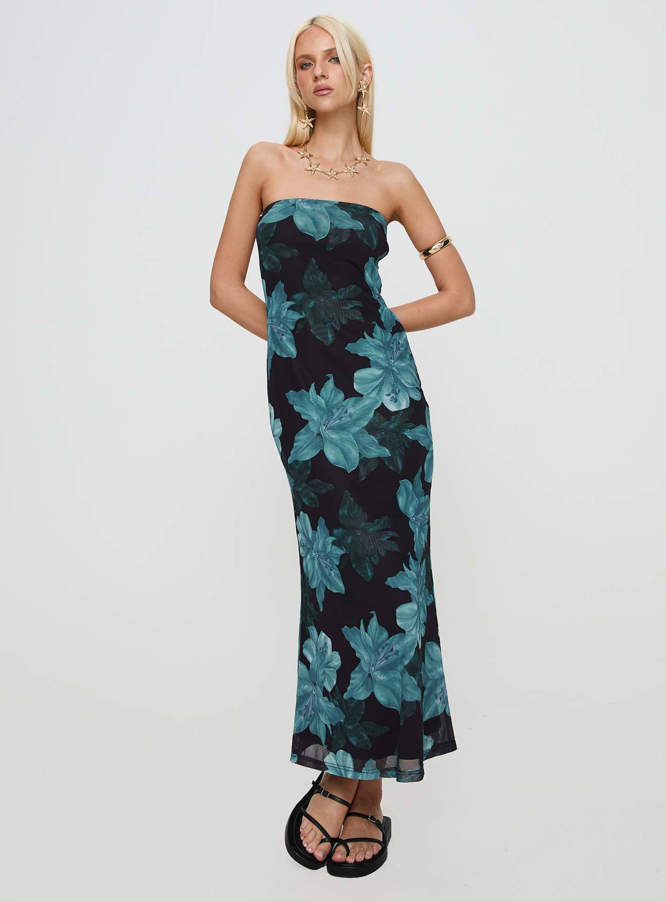 Celik Maxi Dress Black / Blue Floral-Artabri