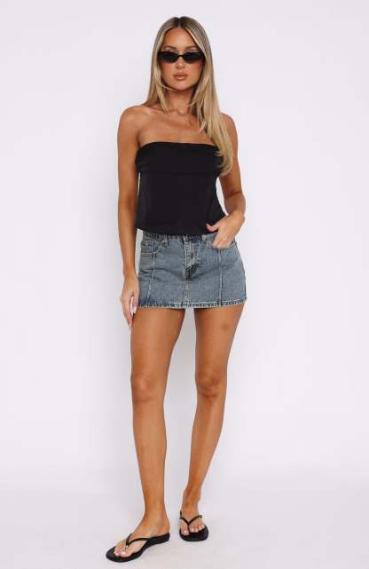 Single Soon Denim Mini Skirt Brown Blue