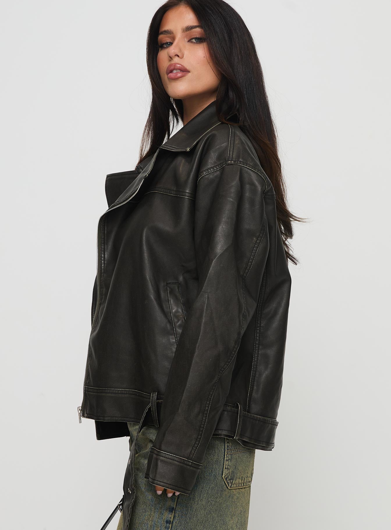 Aldrich Oversized Boyfriend Biker Jacket Washed Grey-Artabri
