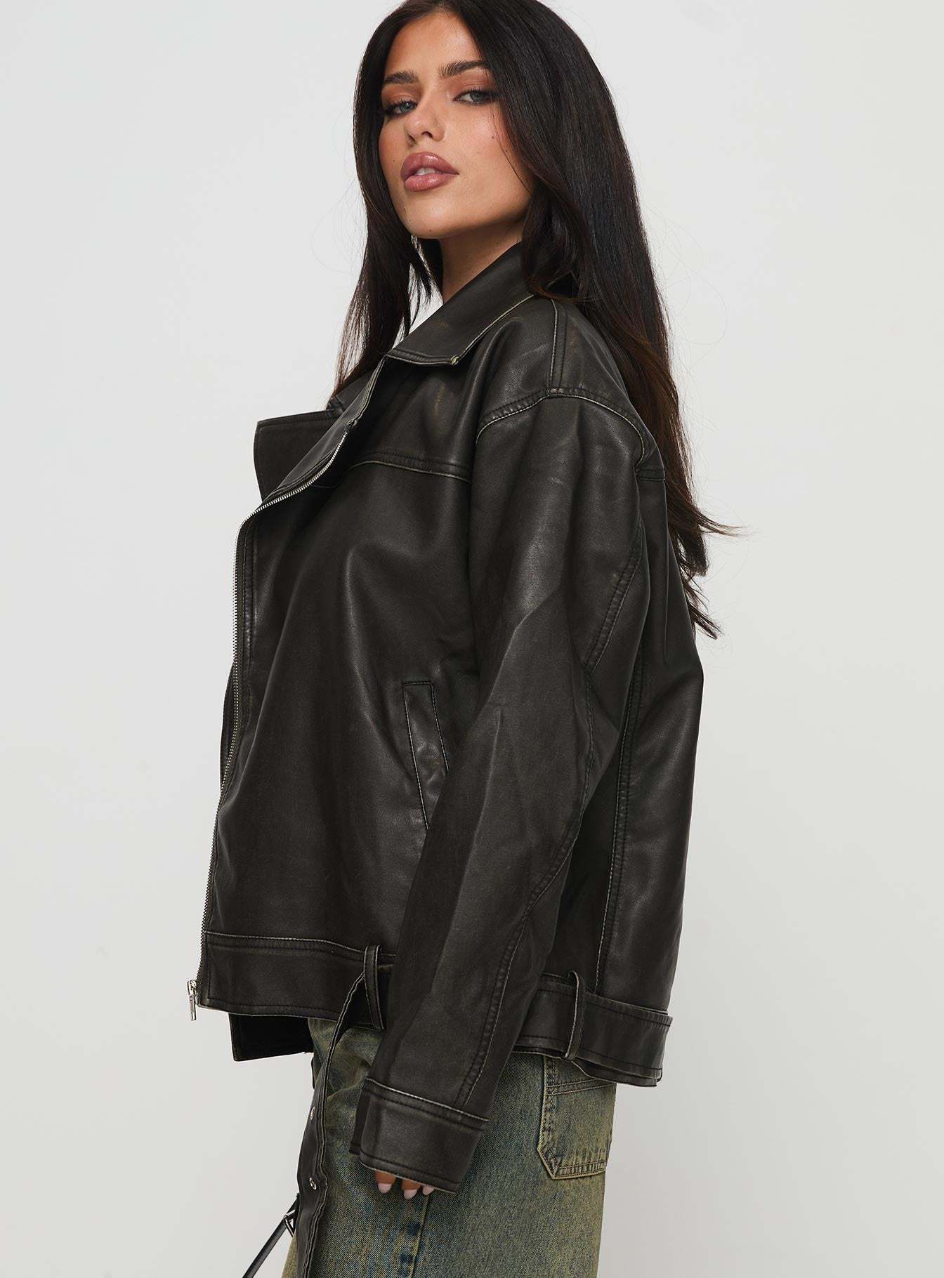 Aldrich Oversized Boyfriend Biker Jacket Washed Grey-Artabri