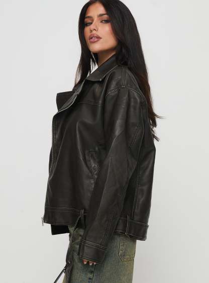 Aldrich Oversized Boyfriend Biker Jacket Washed Grey-Artabri