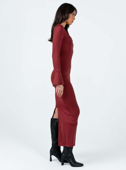 Belfa Long Sleeve Maxi Dress Burgundy-Artabri