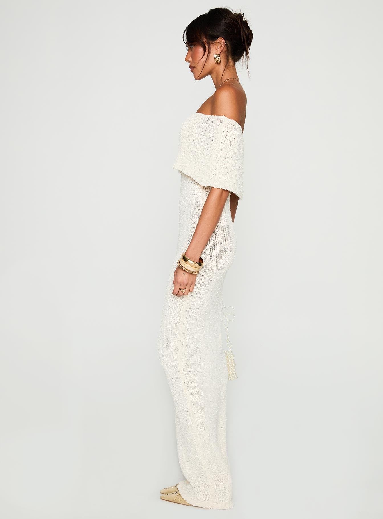 Nixen strapless knit maxi dress cream