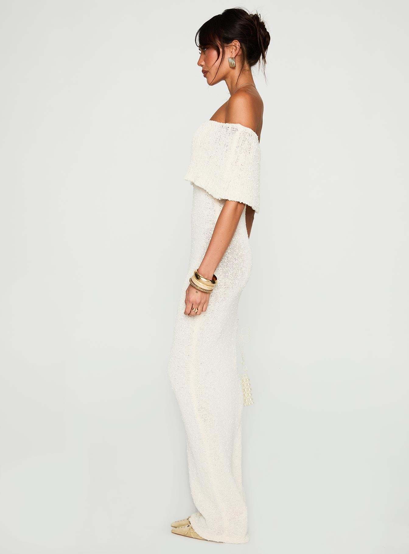 Nixen strapless knit maxi dress cream