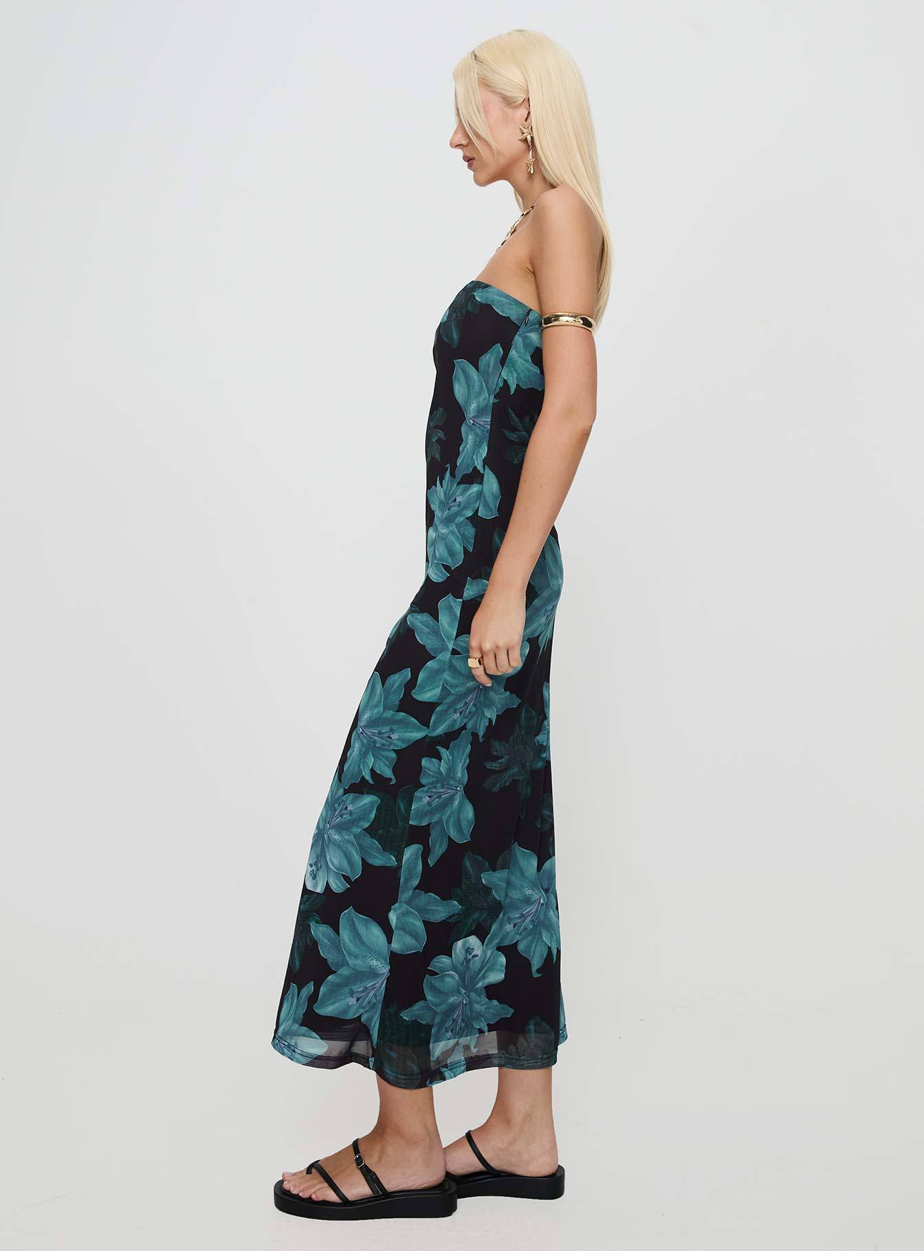 Celik Maxi Dress Black / Blue Floral-Artabri