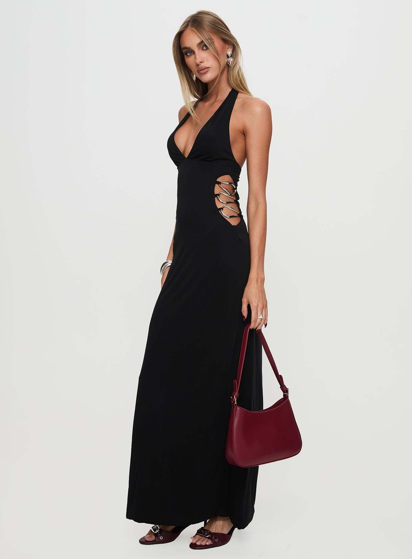 Make A Fortune Hardware Halter Maxi Dress Black