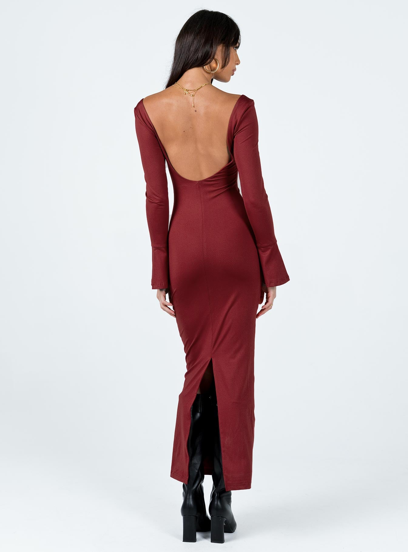 Belfa Long Sleeve Maxi Dress Burgundy-Artabri