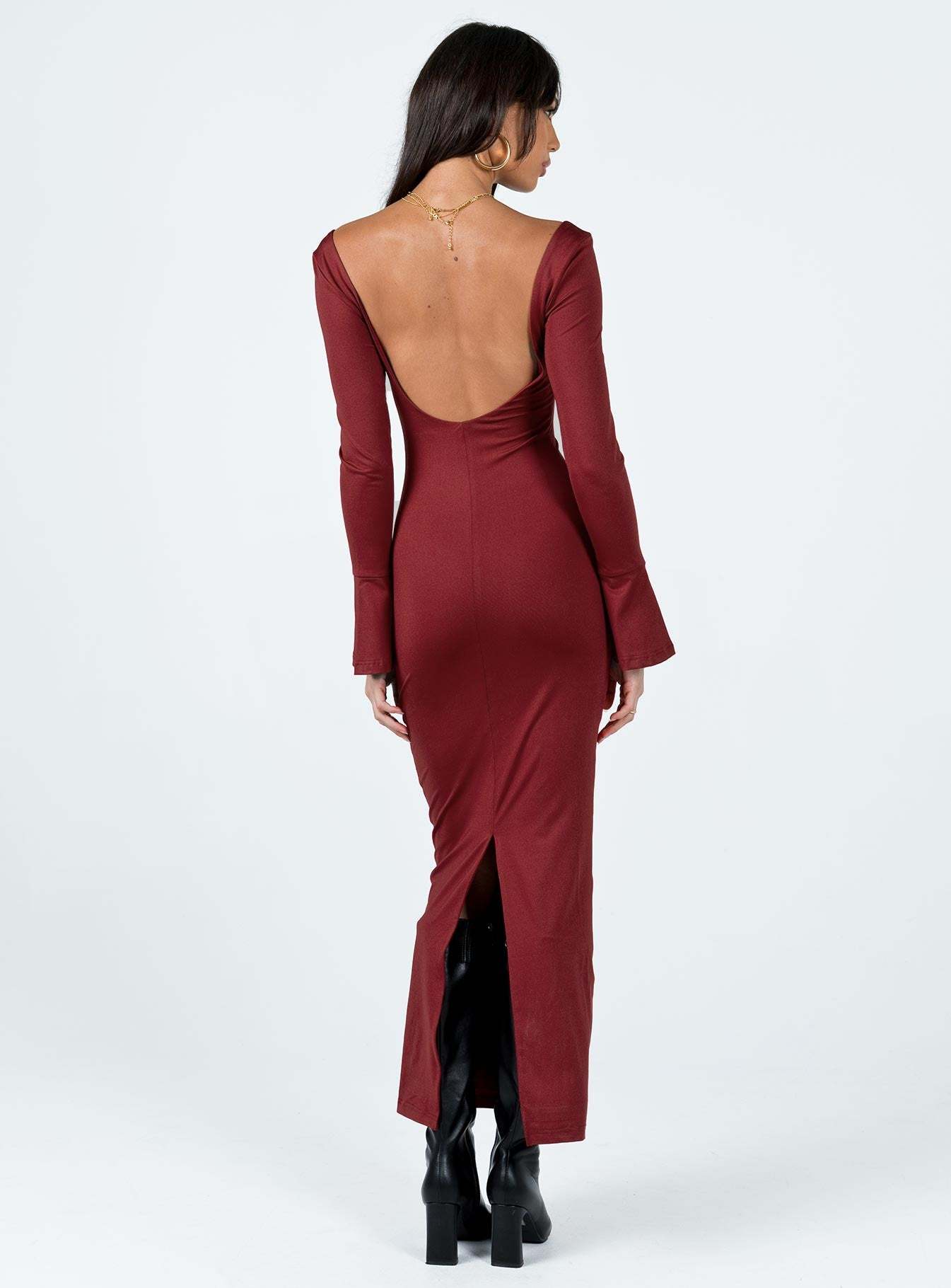 Belfa Long Sleeve Maxi Dress Burgundy-Artabri
