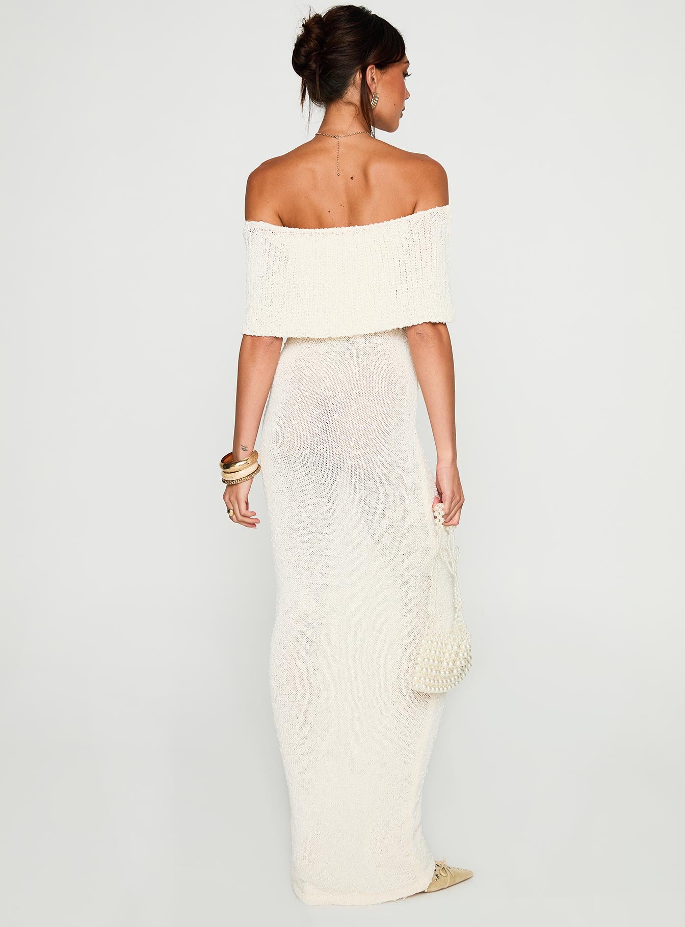 Nixen strapless knit maxi dress cream