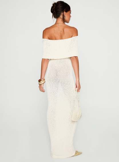 Nixen strapless knit maxi dress cream