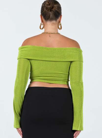 Saro Off The Shoulder Top Green-Artabri