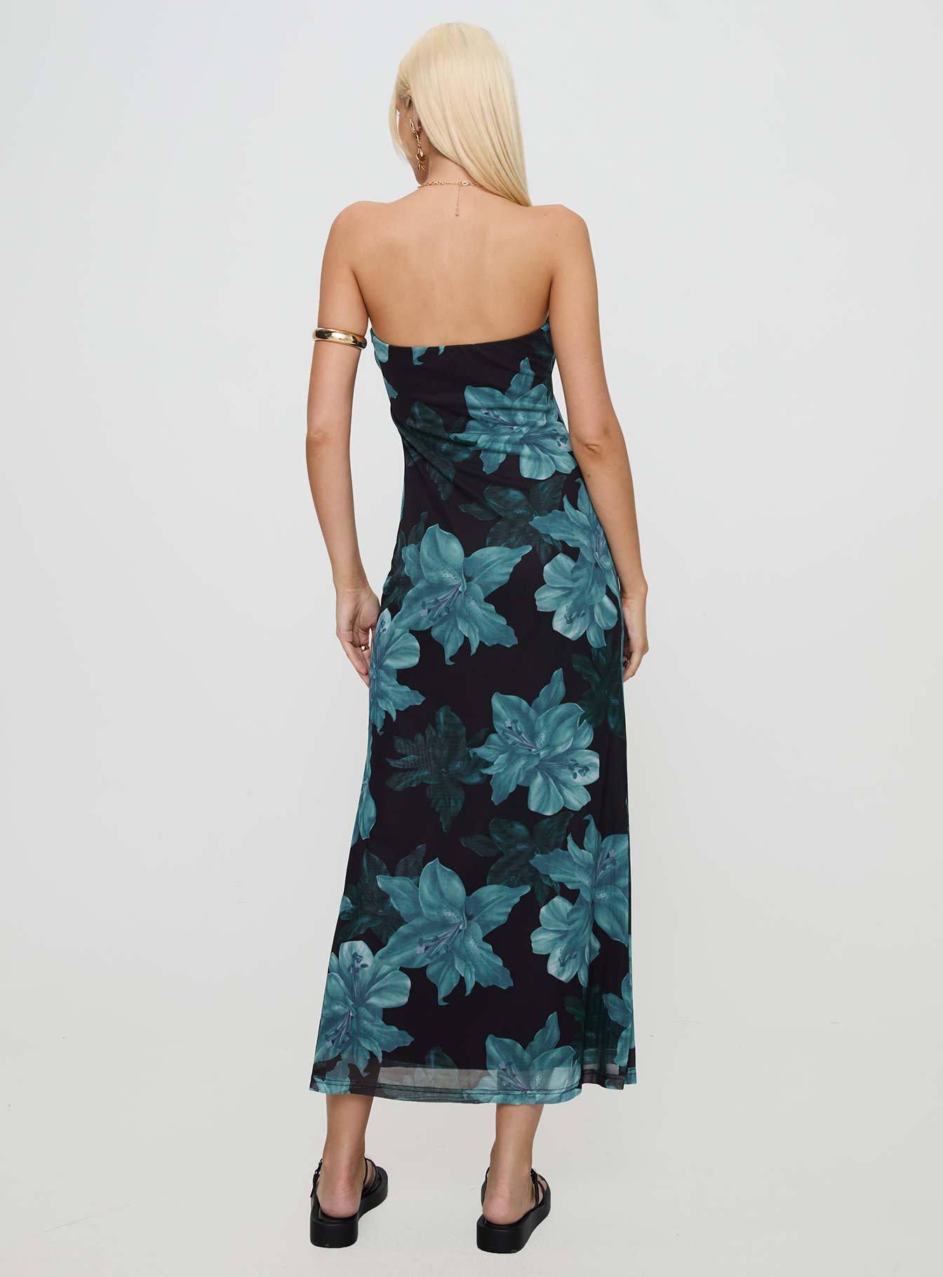 Celik Maxi Dress Black / Blue Floral-Artabri