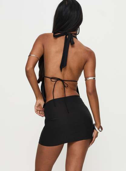 Quotation Diamante Mini Skirt Black