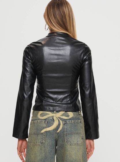 Lowgan Faux Leather Jacket Black-Artabri
