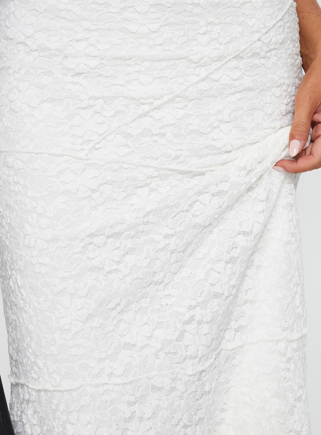 Mathylda asymmetrical lace maxi skirt white
