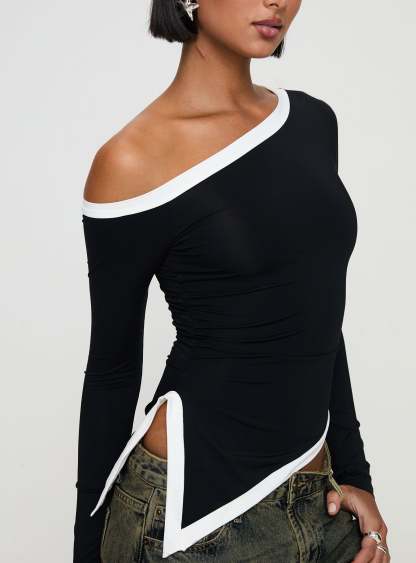 Fake Smile Long Sleeve Top Black