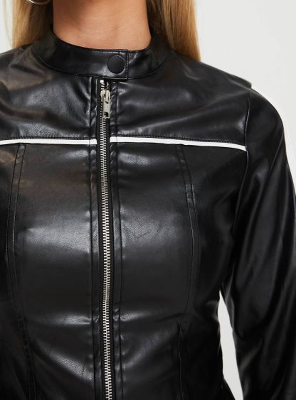 Lowgan Faux Leather Jacket Black-Artabri
