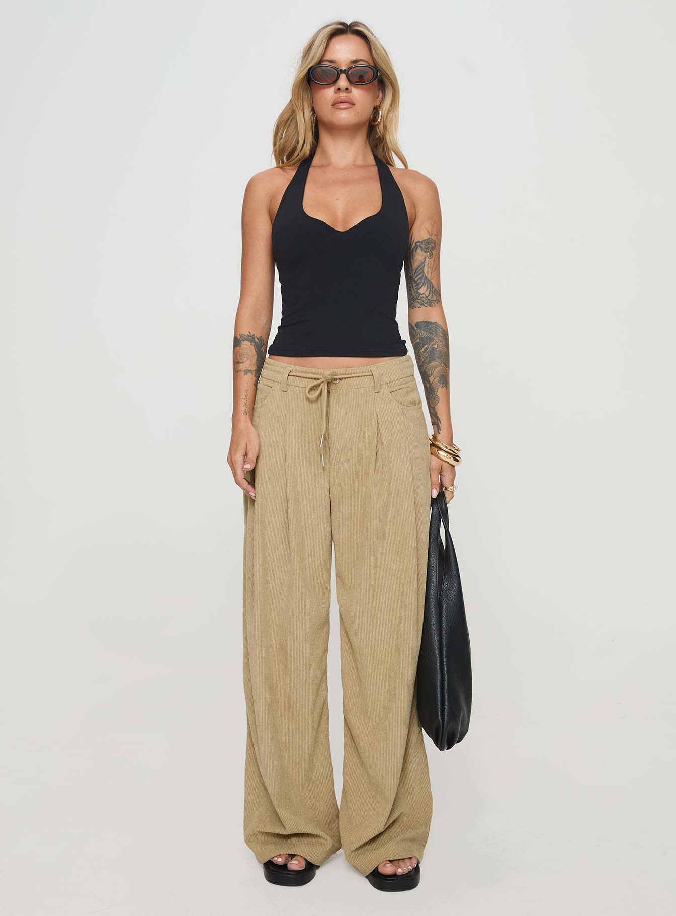 Slouched Tie Up Pant Latte