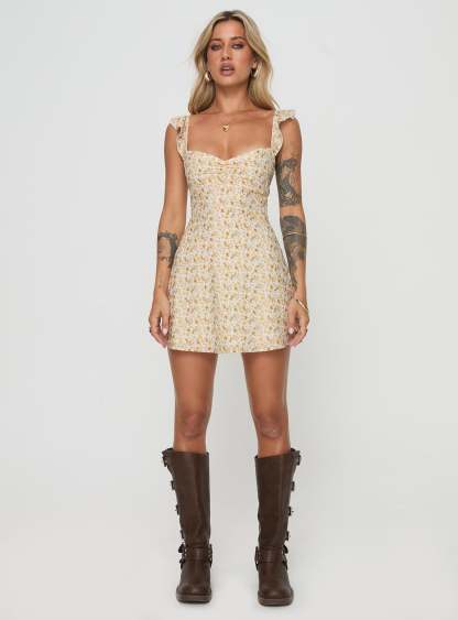Landon Mini Dress Yellow Floral