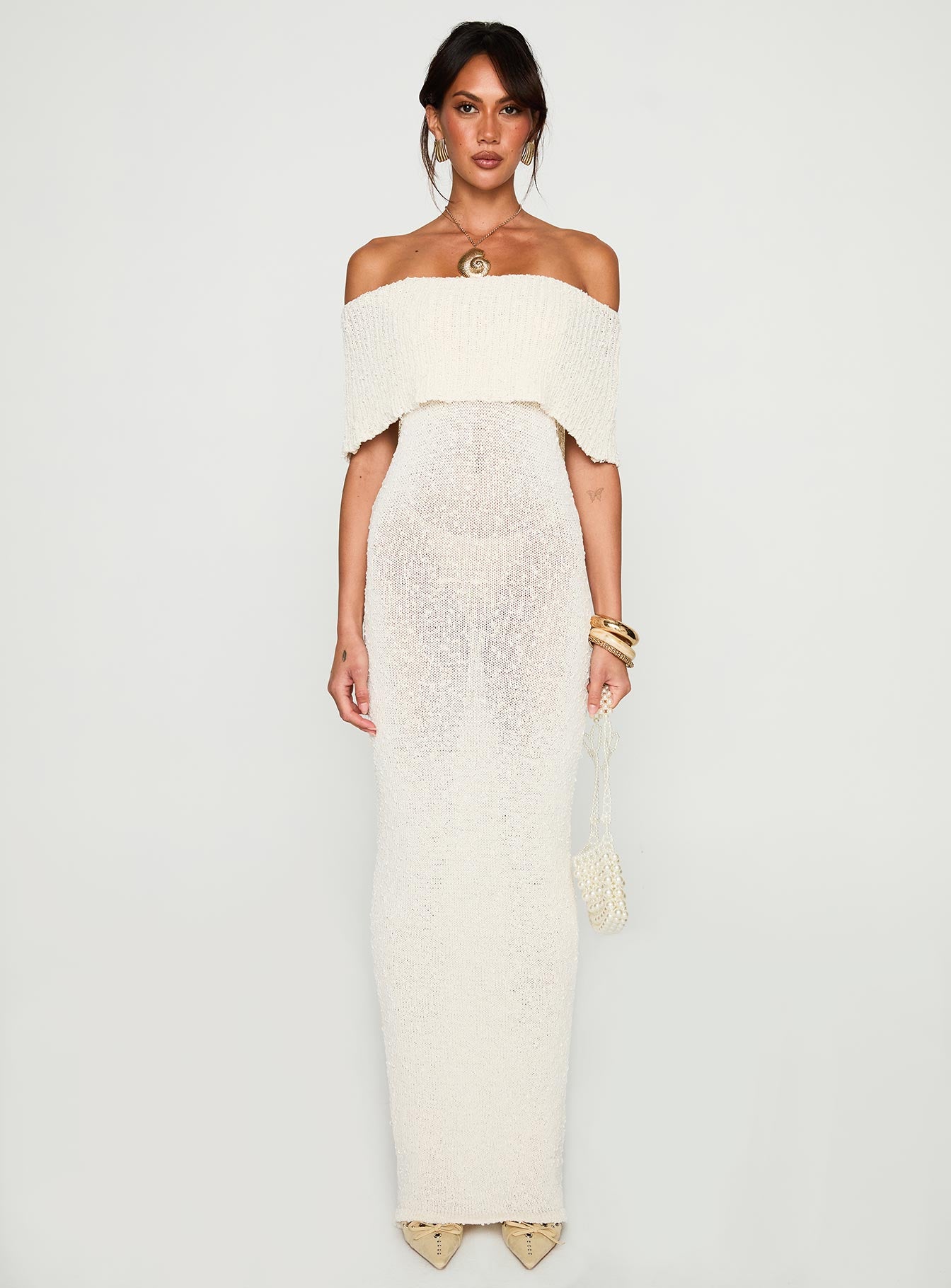 Nixen strapless knit maxi dress cream