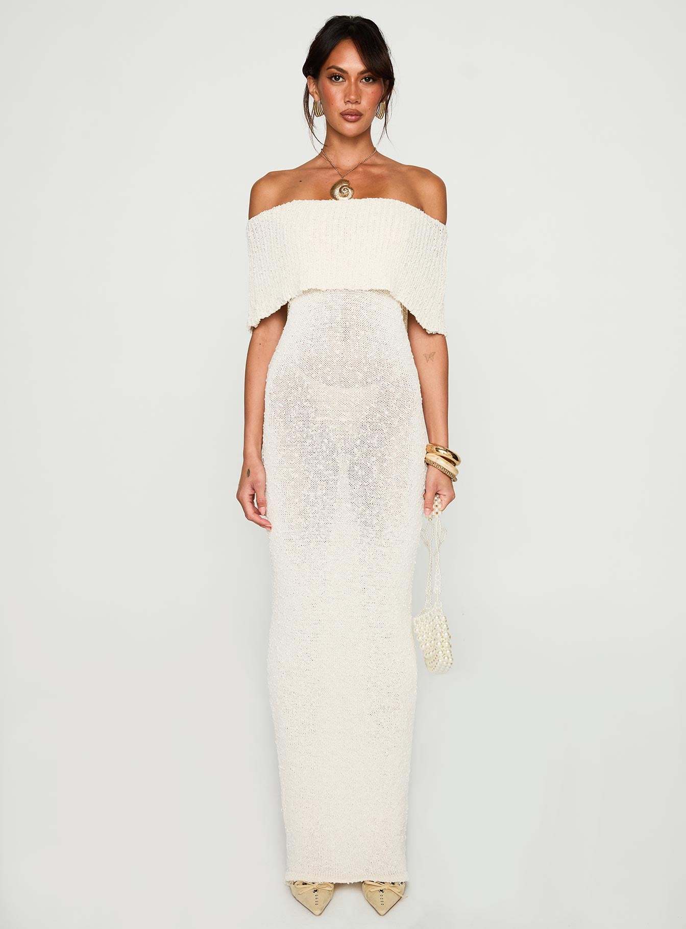 Nixen strapless knit maxi dress cream