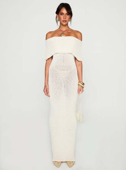 Nixen strapless knit maxi dress cream