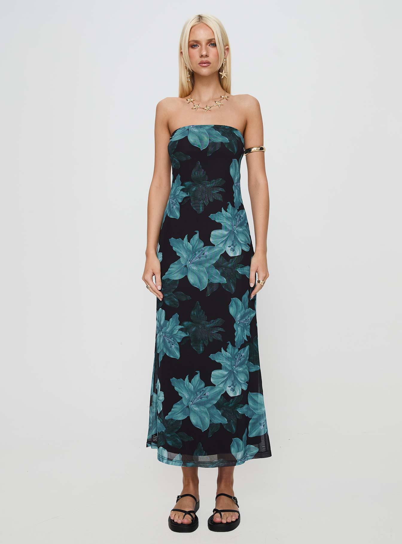 Celik Maxi Dress Black / Blue Floral-Artabri