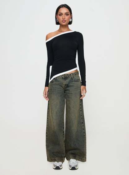 Fake Smile Long Sleeve Top Black