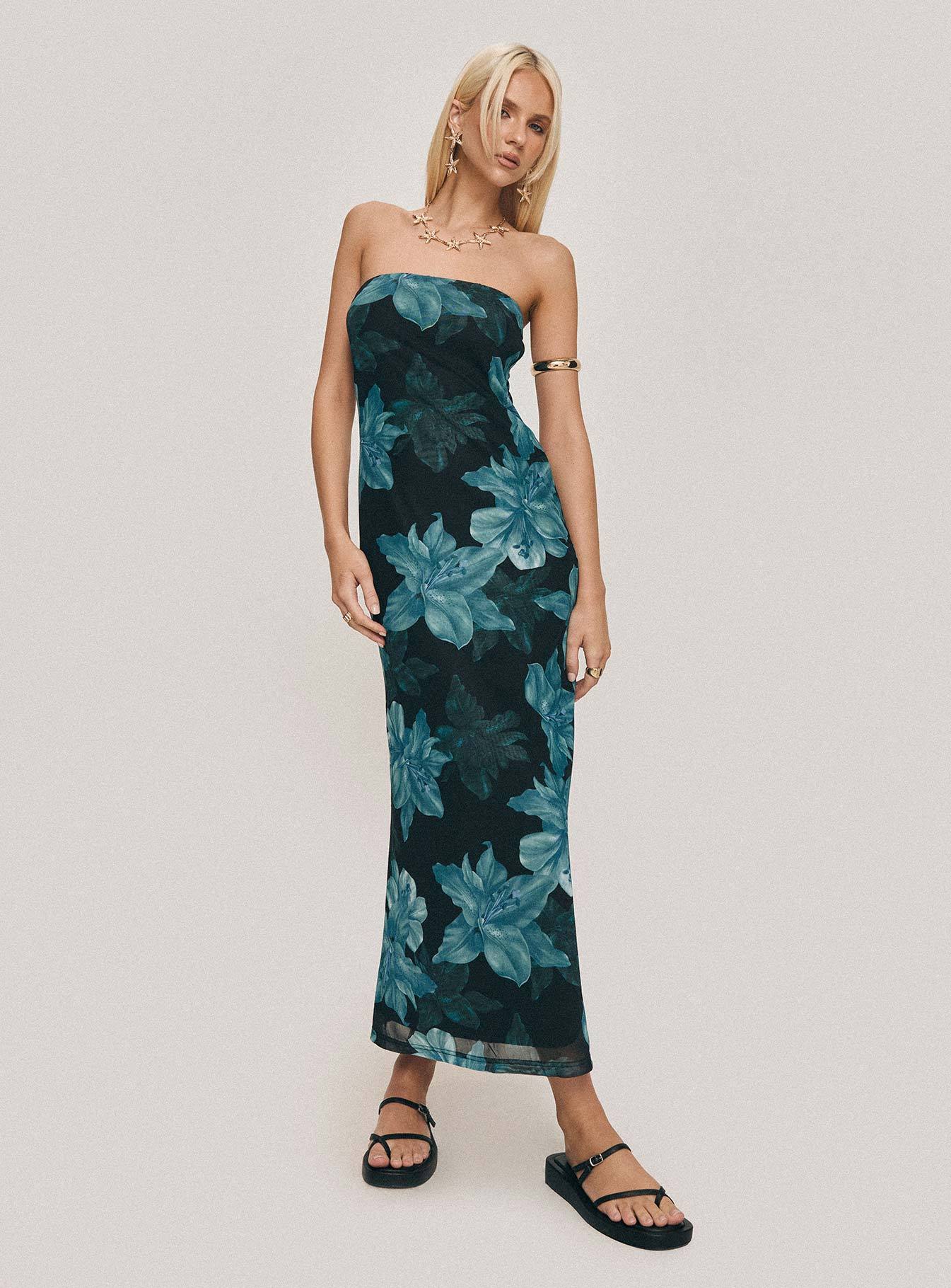 Celik Maxi Dress Black / Blue Floral-Artabri