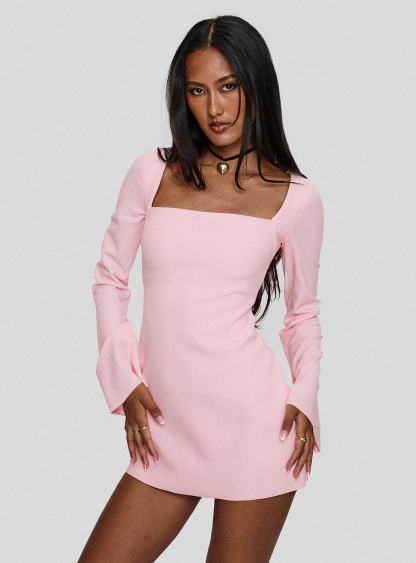 Bombshell Long Sleeve Mini Dress Pink