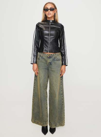 Lowgan Faux Leather Jacket Black-Artabri