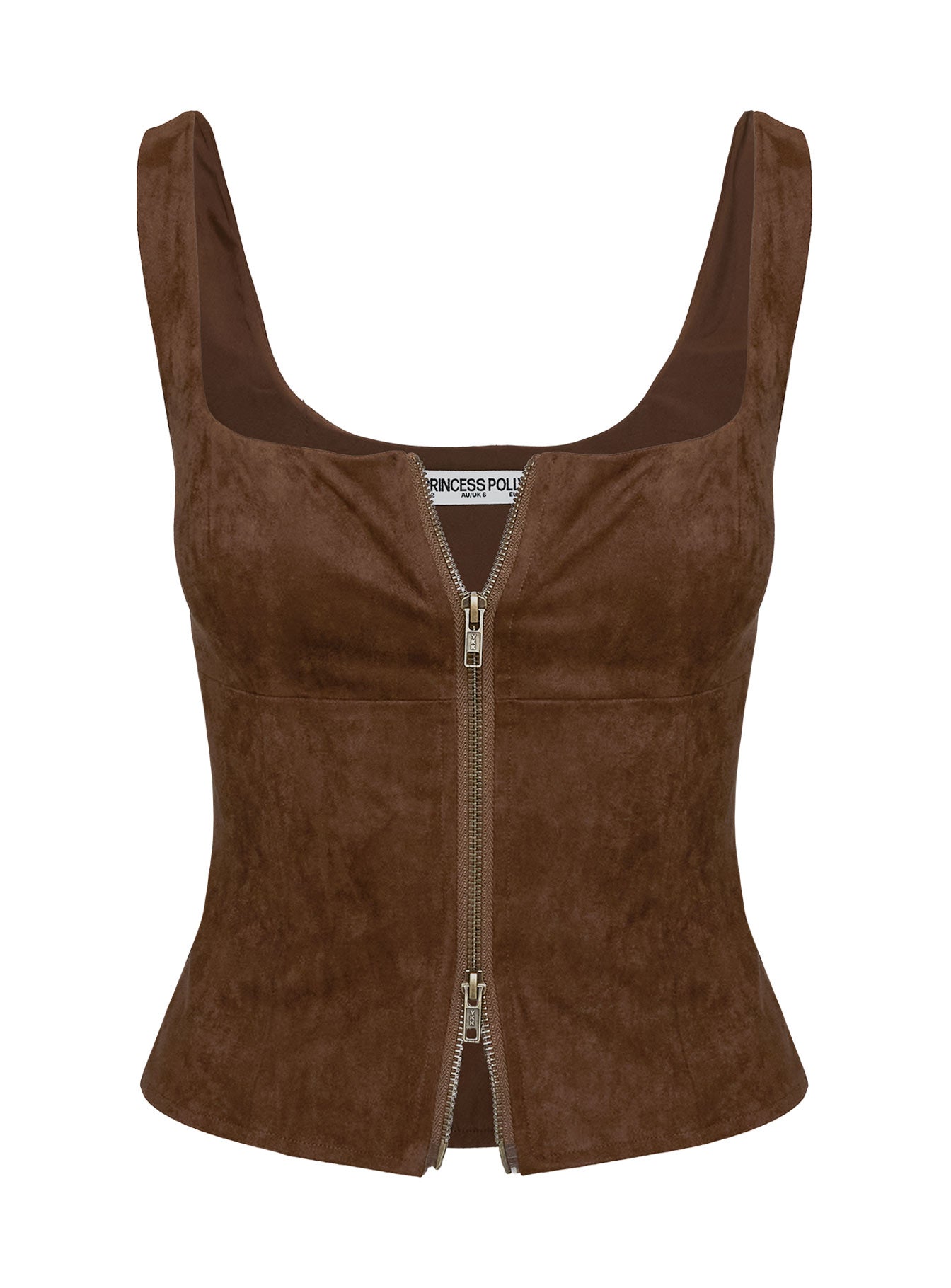 Rodeo Faux Suede Zip Through Top Brown