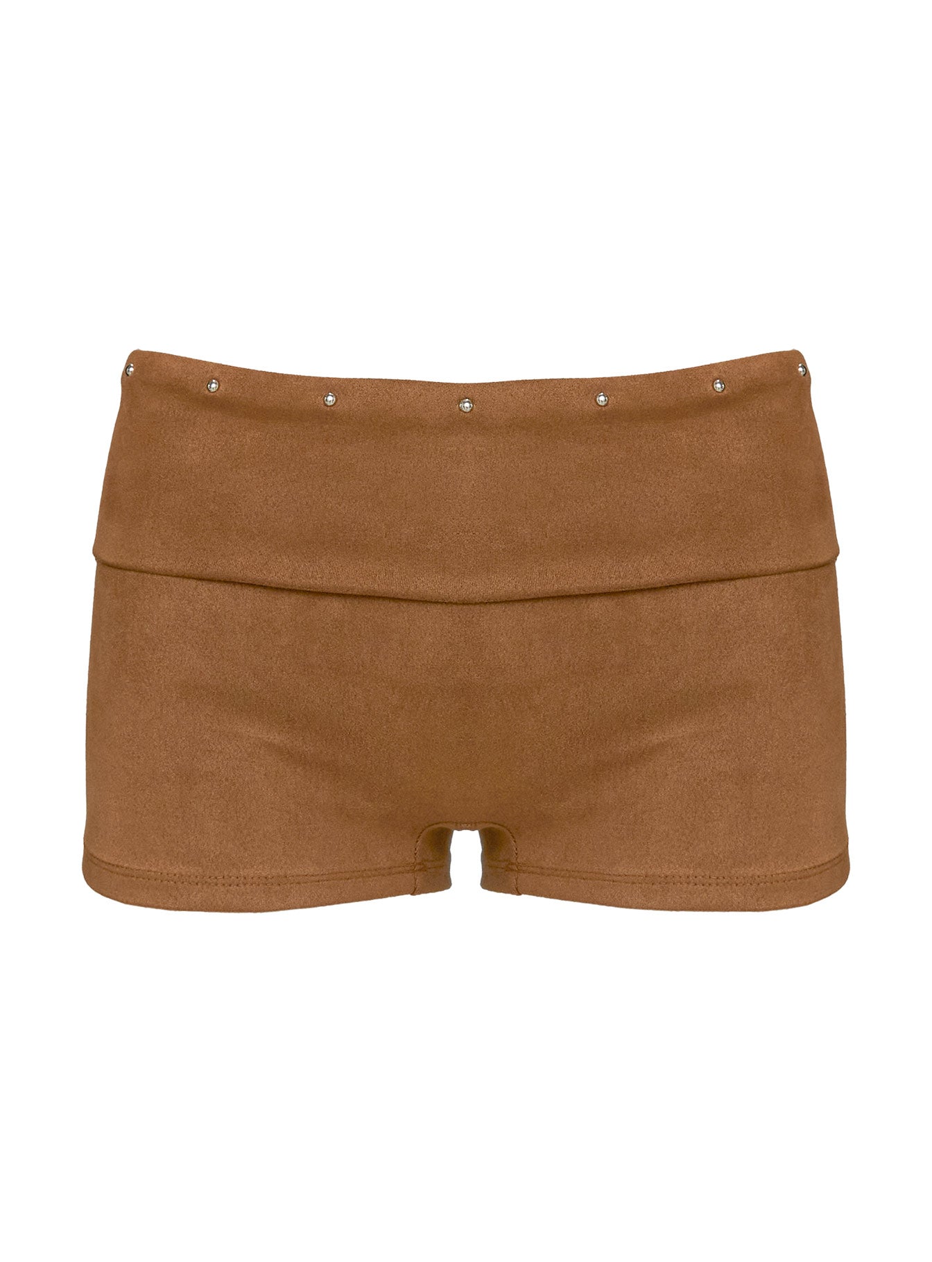 Upgraded Stud Detail Faux Suede Shorts Brown