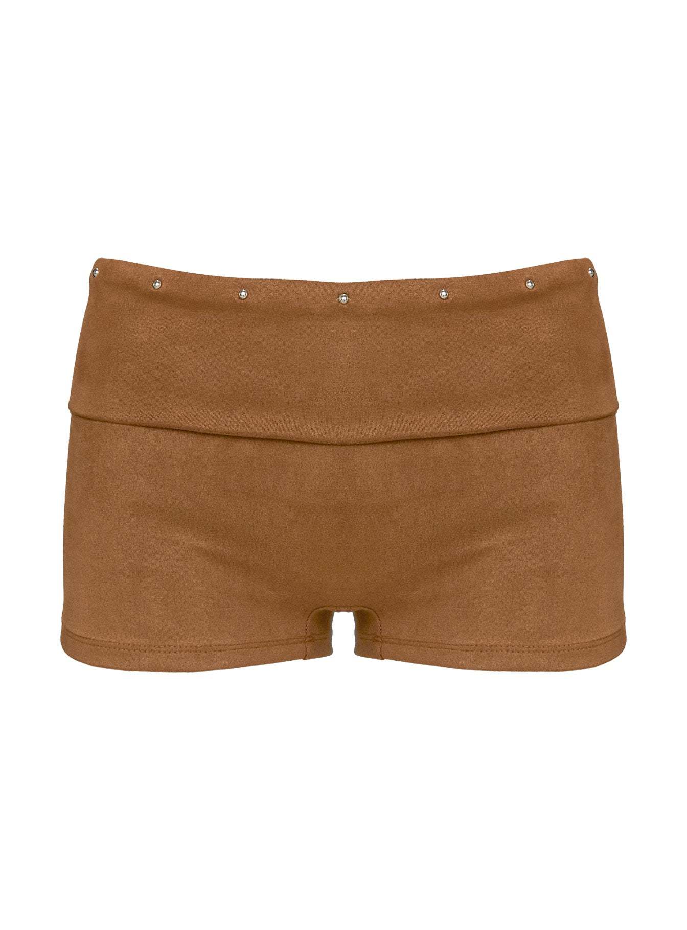 Upgraded Stud Detail Faux Suede Shorts Brown