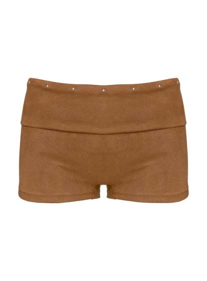 Upgraded Stud Detail Faux Suede Shorts Brown