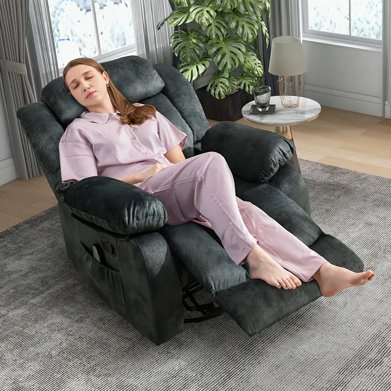 Sillón reclinable     de  , mecedora de masaje con   y vibración, sofá   de   antideslizante, sillón reclinable   resistencia    ,   grisáceo detalles 3