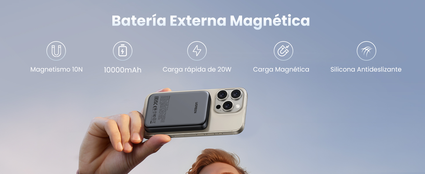 UGREEN 10000mAh Power Bank Inalámbrico PD 20W Carga Rápida