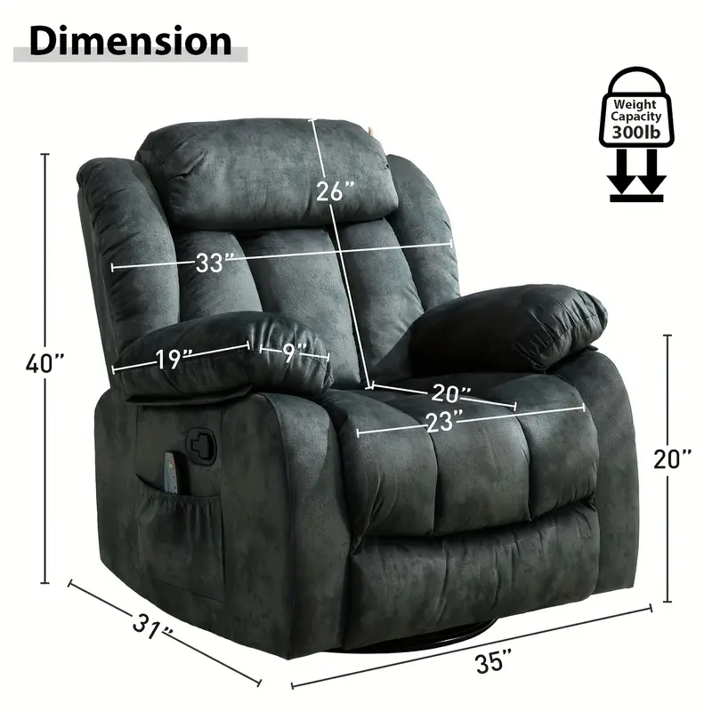 Sillón reclinable     de  , mecedora de masaje con   y vibración, sofá   de   antideslizante, sillón reclinable   resistencia    ,   grisáceo detalles 2