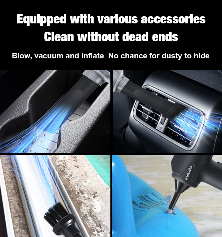 Blow, vacuum and inflate all-in-one cordless vacuum cleaner for home and car