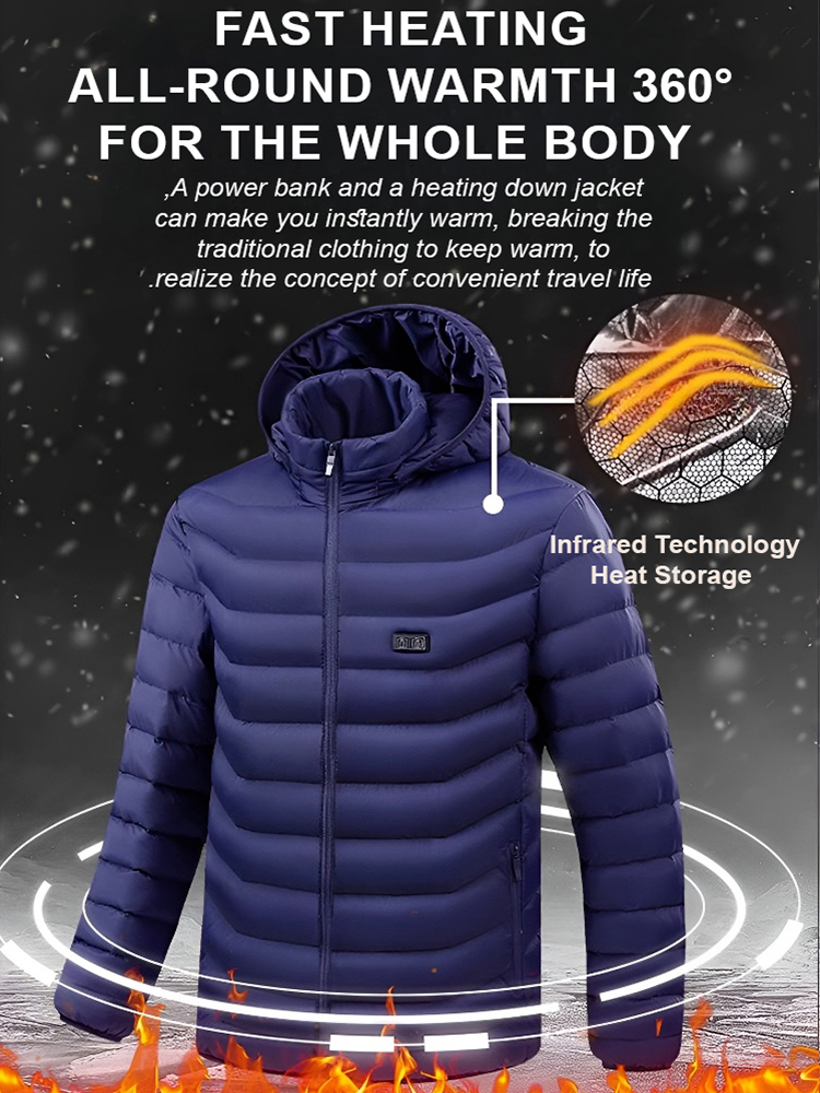 Heated down jacket powered by a power bank! ❄️ Withstands extreme cold up to -50℃! 🧥🔋