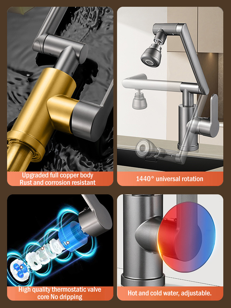 360°+360°+360° rotation, mechanical arm faucet with a 20-year quality guarantee! 🚰🔄